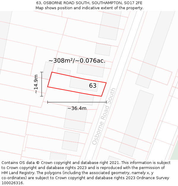 63, OSBORNE ROAD SOUTH, SOUTHAMPTON, SO17 2FE: Plot and title map