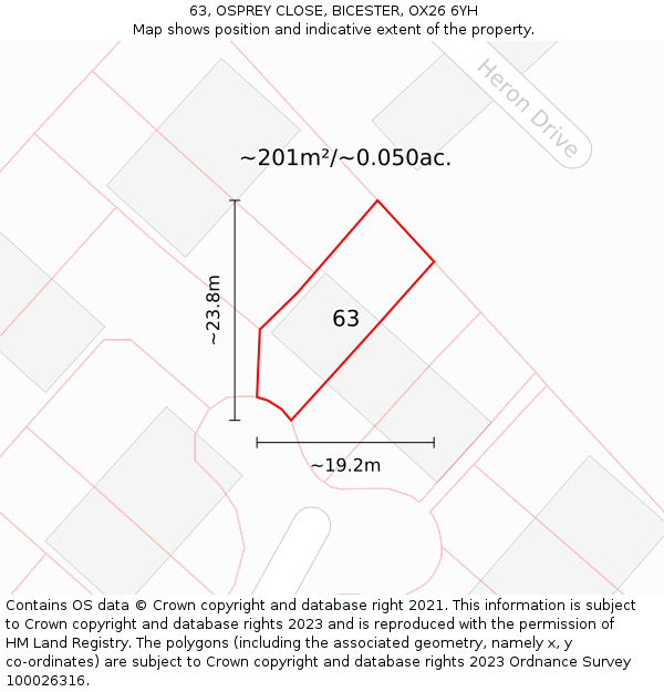 63, OSPREY CLOSE, BICESTER, OX26 6YH: Plot and title map