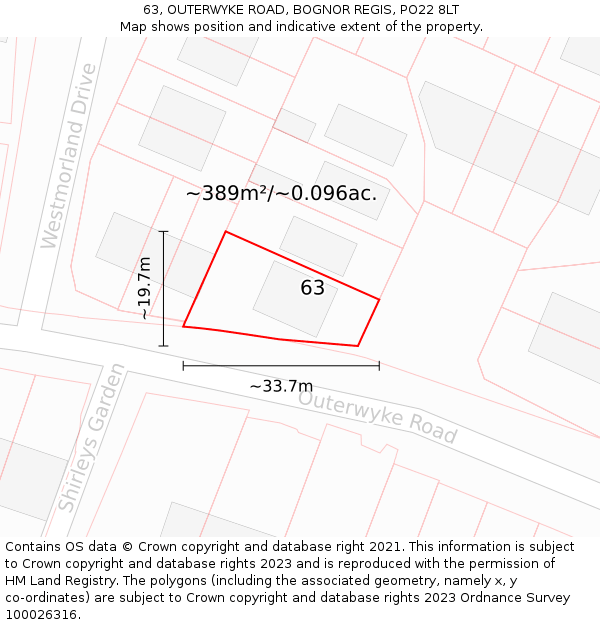 63, OUTERWYKE ROAD, BOGNOR REGIS, PO22 8LT: Plot and title map