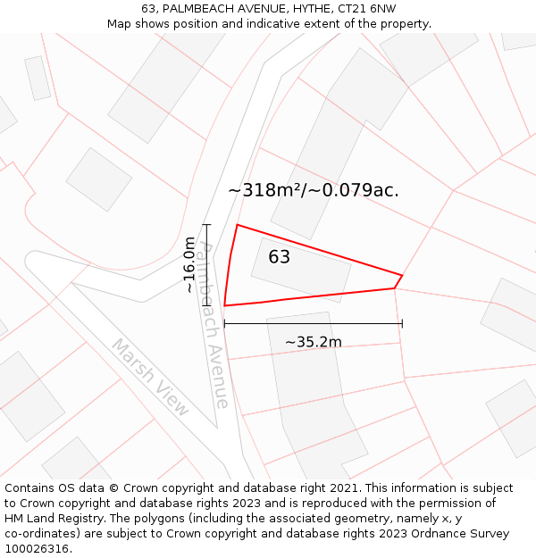 63, PALMBEACH AVENUE, HYTHE, CT21 6NW: Plot and title map