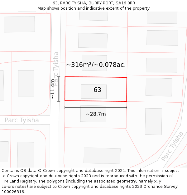 63, PARC TYISHA, BURRY PORT, SA16 0RR: Plot and title map