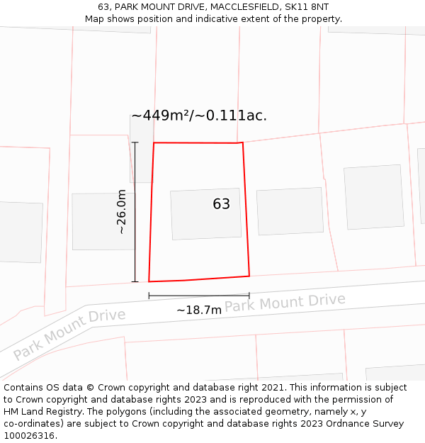 63, PARK MOUNT DRIVE, MACCLESFIELD, SK11 8NT: Plot and title map