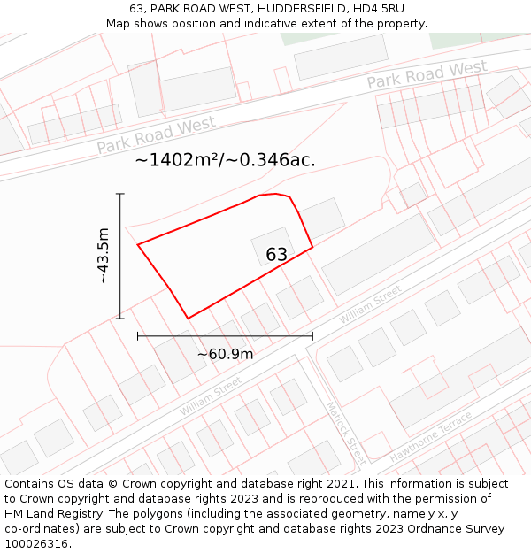 63, PARK ROAD WEST, HUDDERSFIELD, HD4 5RU: Plot and title map