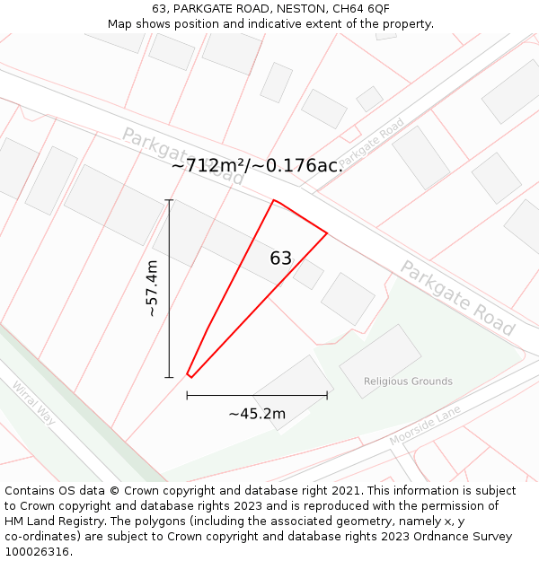 63, PARKGATE ROAD, NESTON, CH64 6QF: Plot and title map