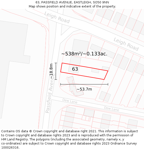 63, PASSFIELD AVENUE, EASTLEIGH, SO50 9NN: Plot and title map