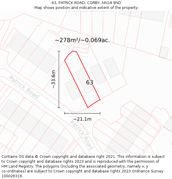 63, PATRICK ROAD, CORBY, NN18 9ND: Plot and title map