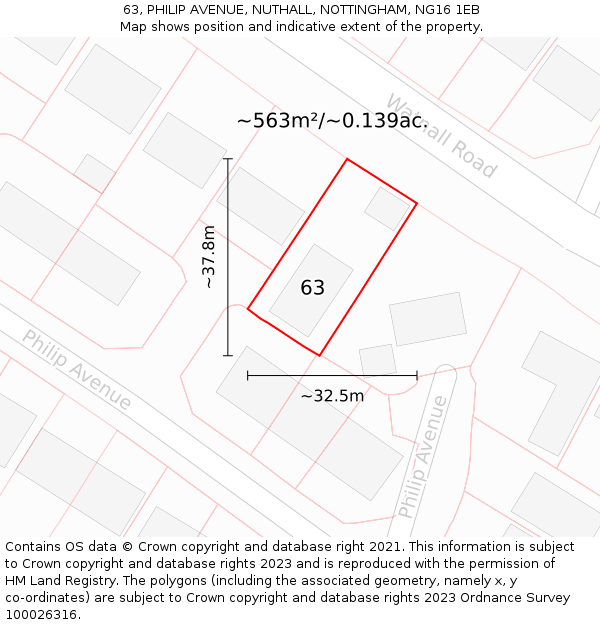 63, PHILIP AVENUE, NUTHALL, NOTTINGHAM, NG16 1EB: Plot and title map