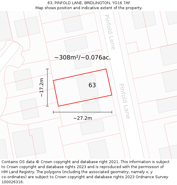 63, PINFOLD LANE, BRIDLINGTON, YO16 7AF: Plot and title map