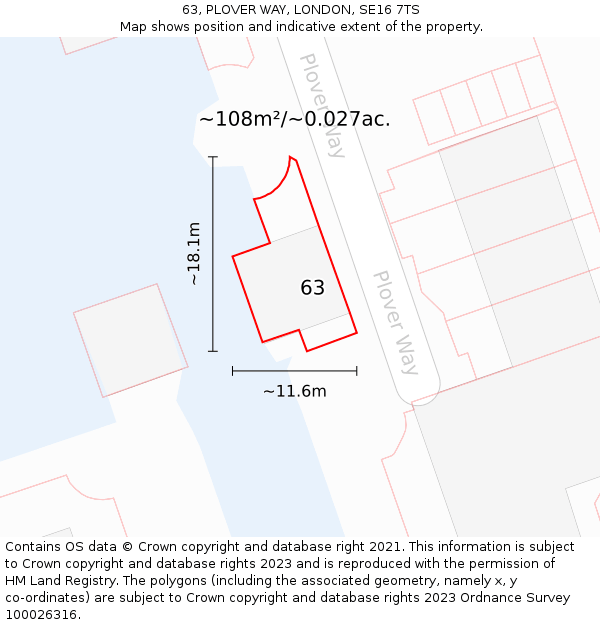 63, PLOVER WAY, LONDON, SE16 7TS: Plot and title map