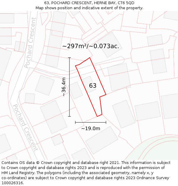 63, POCHARD CRESCENT, HERNE BAY, CT6 5QD: Plot and title map