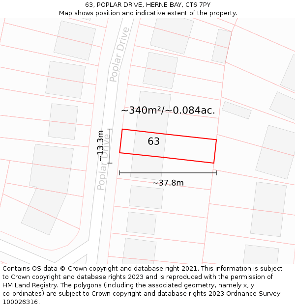 63, POPLAR DRIVE, HERNE BAY, CT6 7PY: Plot and title map