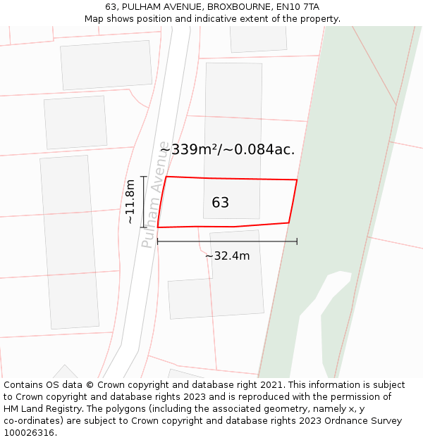 63, PULHAM AVENUE, BROXBOURNE, EN10 7TA: Plot and title map