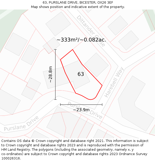 63, PURSLANE DRIVE, BICESTER, OX26 3EF: Plot and title map