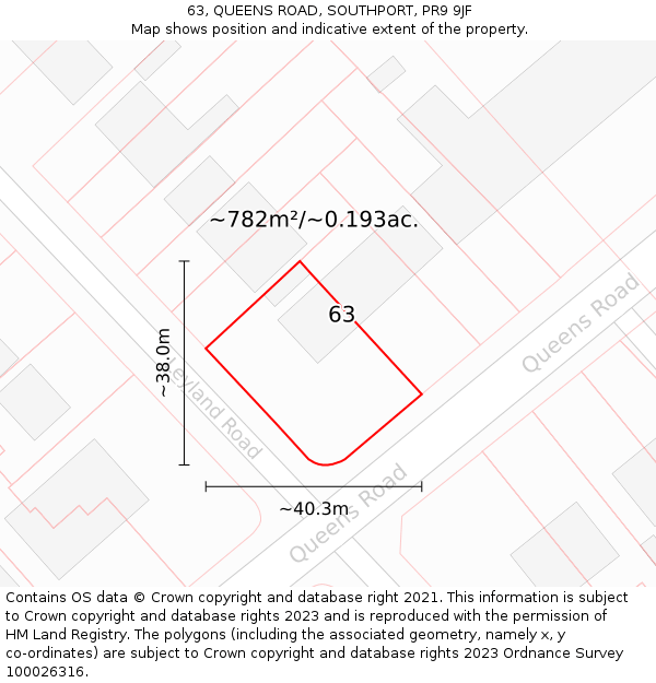 63, QUEENS ROAD, SOUTHPORT, PR9 9JF: Plot and title map