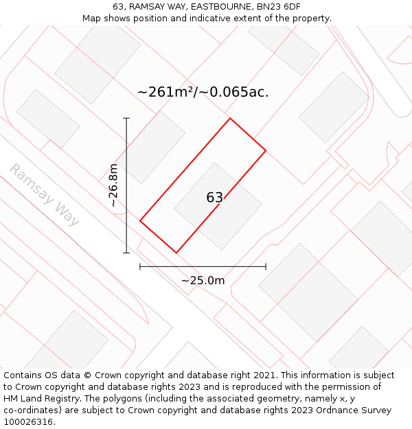 63, RAMSAY WAY, EASTBOURNE, BN23 6DF: Plot and title map