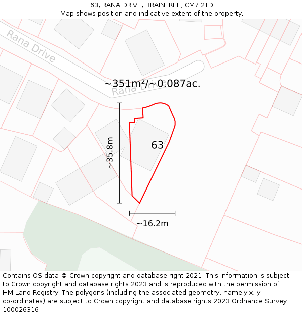 63, RANA DRIVE, BRAINTREE, CM7 2TD: Plot and title map