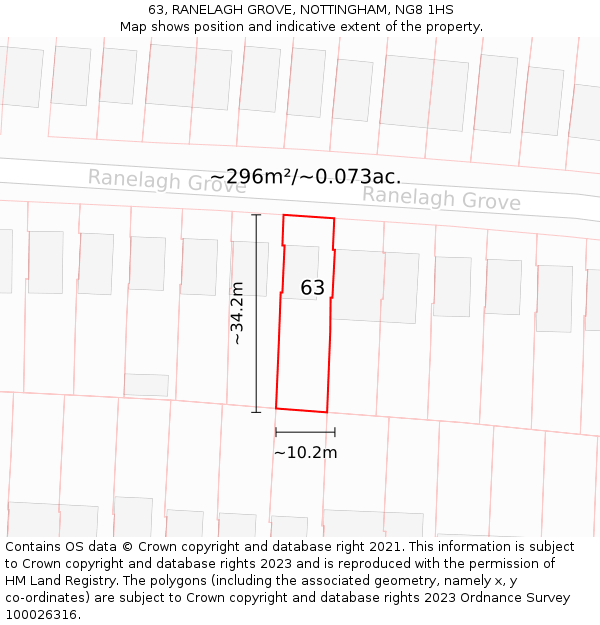 63, RANELAGH GROVE, NOTTINGHAM, NG8 1HS: Plot and title map