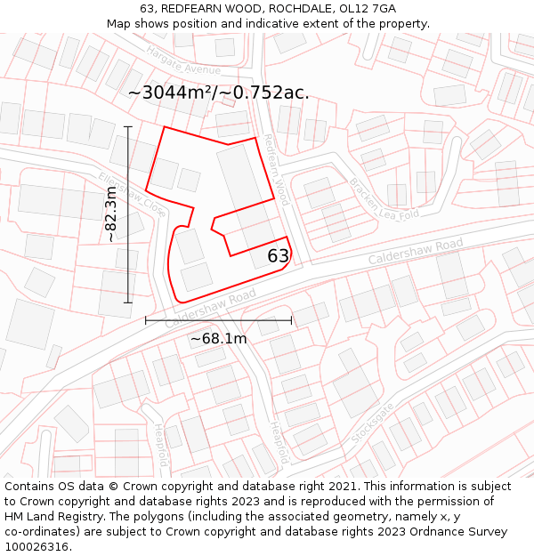 63, REDFEARN WOOD, ROCHDALE, OL12 7GA: Plot and title map