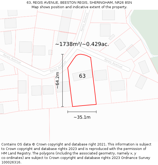 63, REGIS AVENUE, BEESTON REGIS, SHERINGHAM, NR26 8SN: Plot and title map