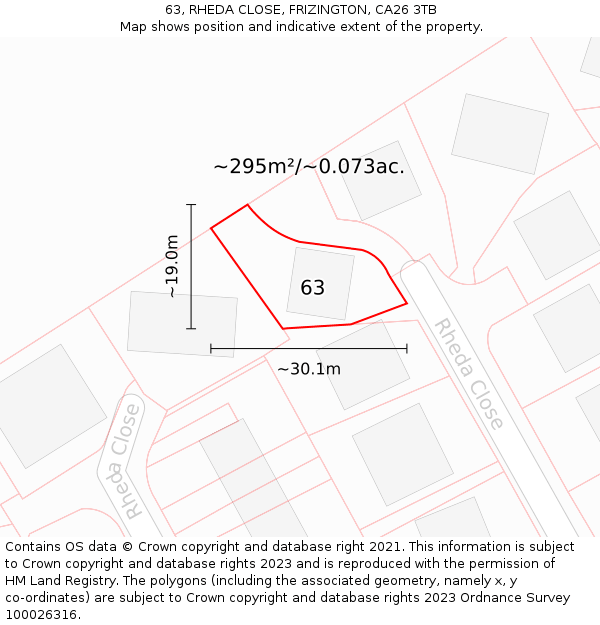 63, RHEDA CLOSE, FRIZINGTON, CA26 3TB: Plot and title map