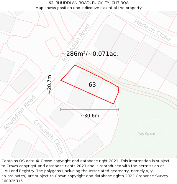 63, RHUDDLAN ROAD, BUCKLEY, CH7 3QA: Plot and title map