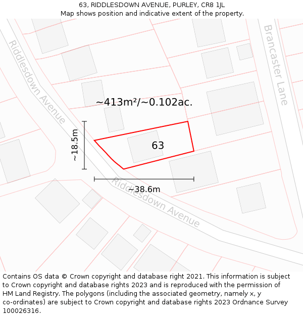 63, RIDDLESDOWN AVENUE, PURLEY, CR8 1JL: Plot and title map