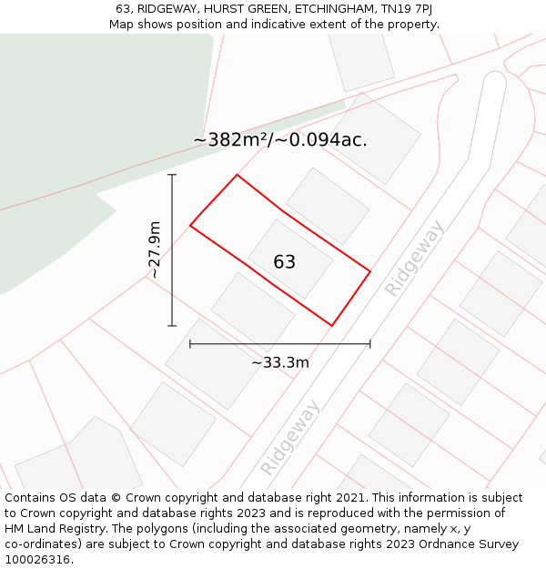 63, RIDGEWAY, HURST GREEN, ETCHINGHAM, TN19 7PJ: Plot and title map