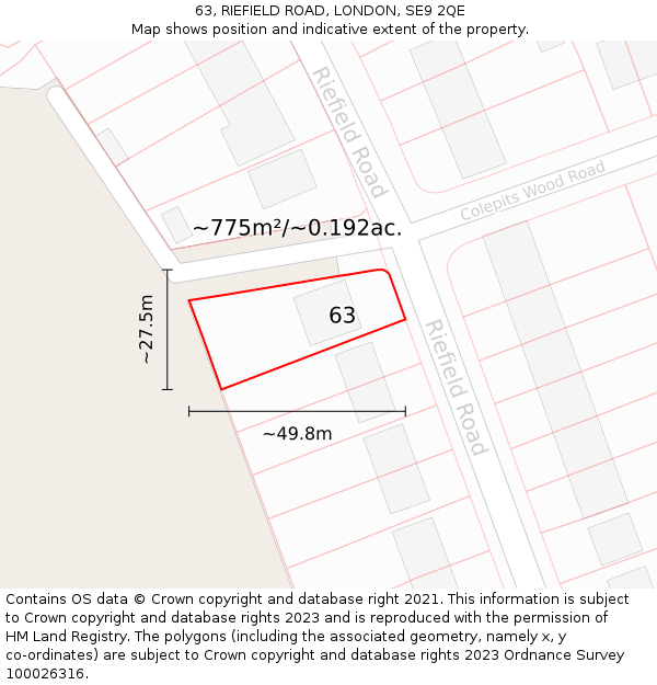 63, RIEFIELD ROAD, LONDON, SE9 2QE: Plot and title map