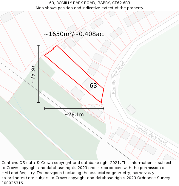 63, ROMILLY PARK ROAD, BARRY, CF62 6RR: Plot and title map