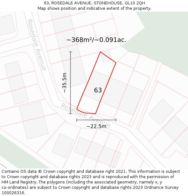 63, ROSEDALE AVENUE, STONEHOUSE, GL10 2QH: Plot and title map