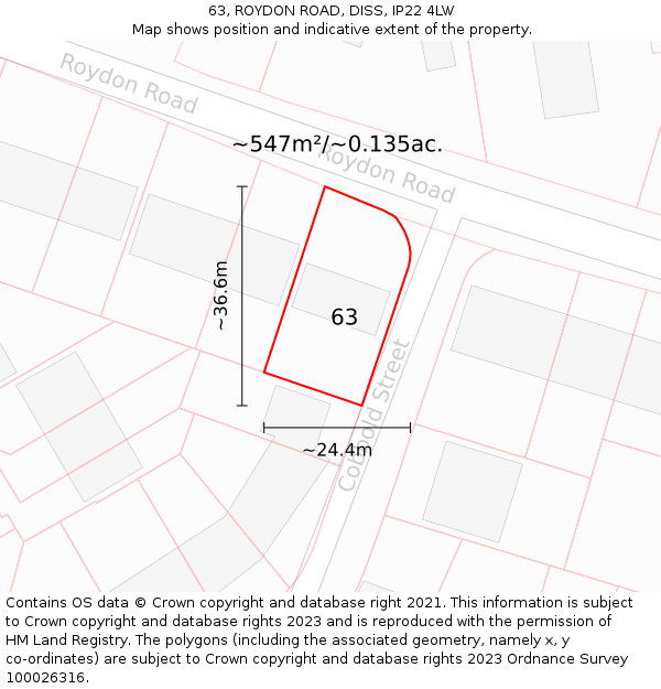 63, ROYDON ROAD, DISS, IP22 4LW: Plot and title map