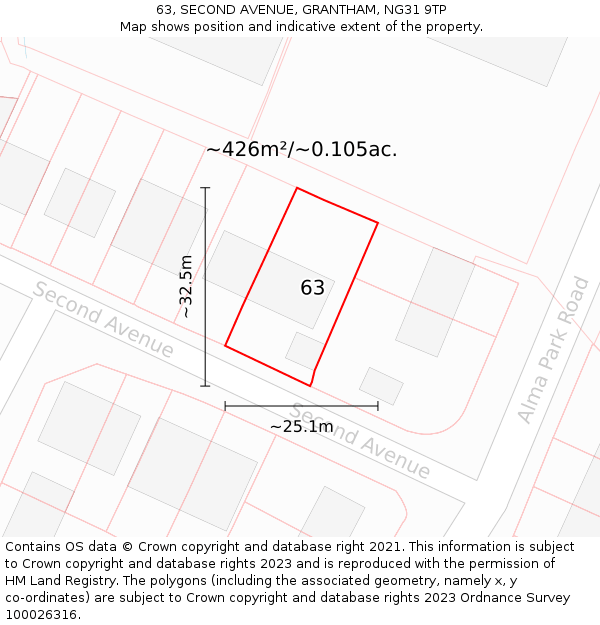 63, SECOND AVENUE, GRANTHAM, NG31 9TP: Plot and title map