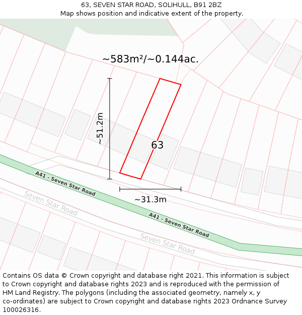 63, SEVEN STAR ROAD, SOLIHULL, B91 2BZ: Plot and title map