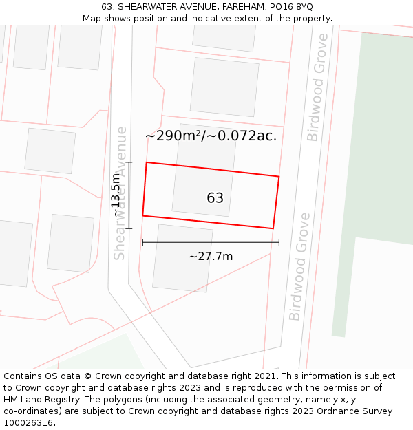 63, SHEARWATER AVENUE, FAREHAM, PO16 8YQ: Plot and title map