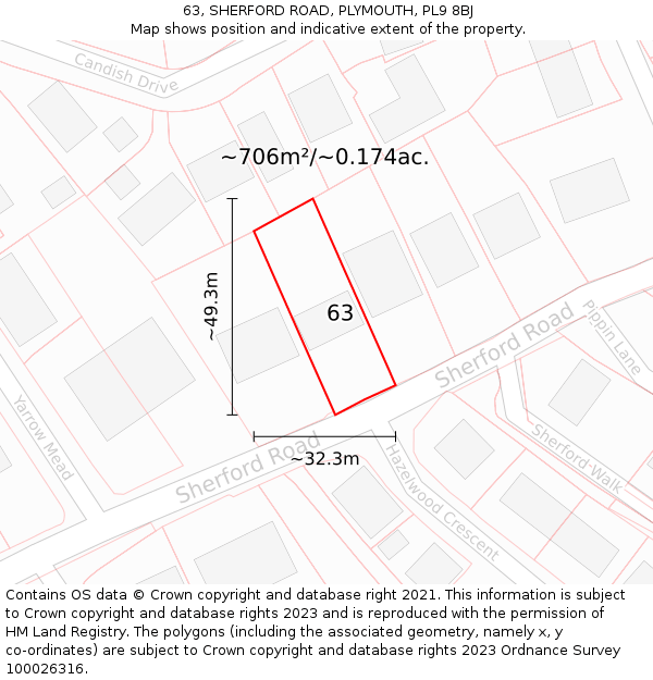 63, SHERFORD ROAD, PLYMOUTH, PL9 8BJ: Plot and title map