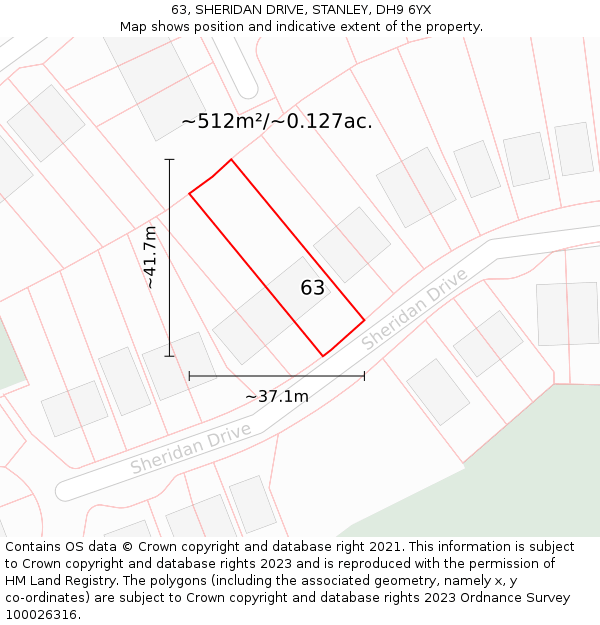 63, SHERIDAN DRIVE, STANLEY, DH9 6YX: Plot and title map