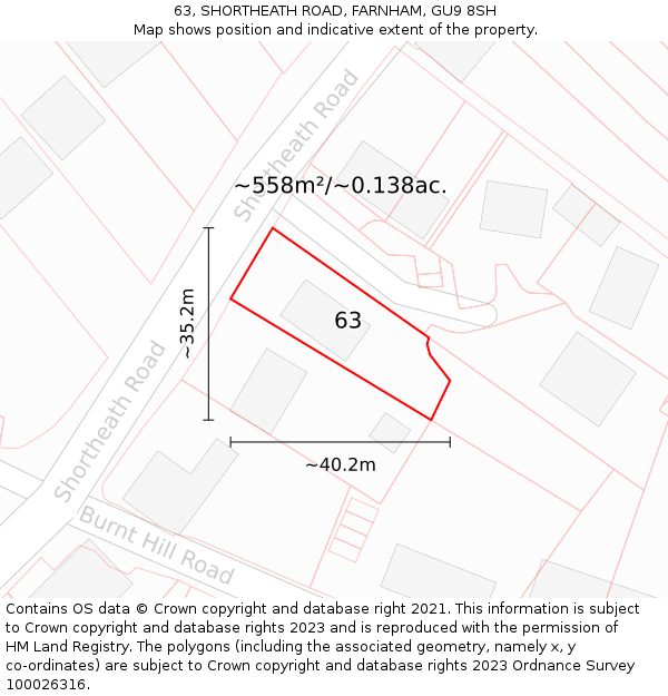 63, SHORTHEATH ROAD, FARNHAM, GU9 8SH: Plot and title map