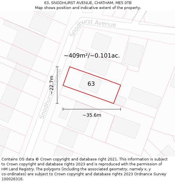 63, SNODHURST AVENUE, CHATHAM, ME5 0TB: Plot and title map