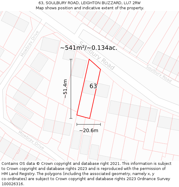 63, SOULBURY ROAD, LEIGHTON BUZZARD, LU7 2RW: Plot and title map