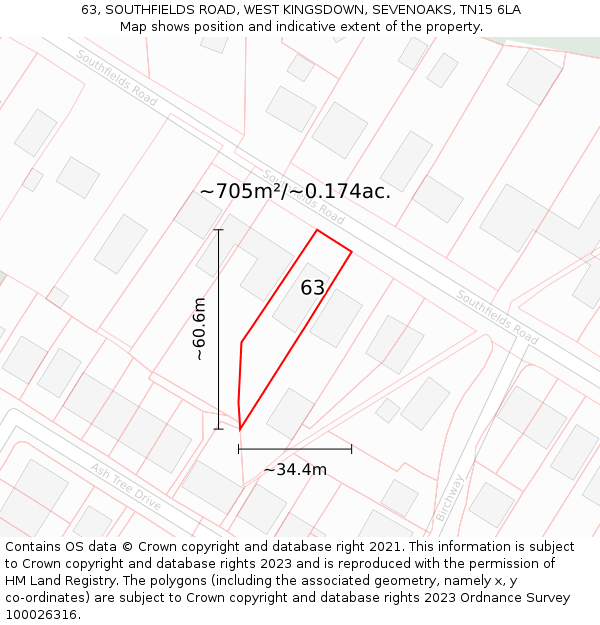 63, SOUTHFIELDS ROAD, WEST KINGSDOWN, SEVENOAKS, TN15 6LA: Plot and title map