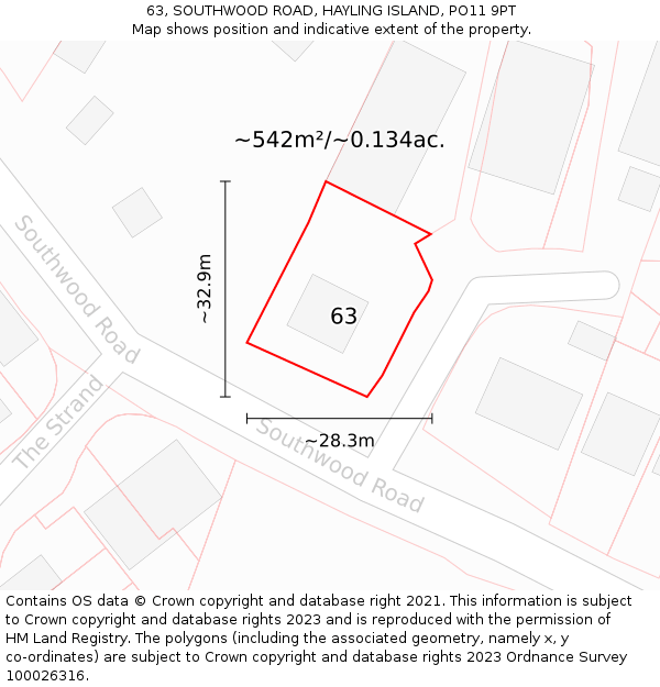 63, SOUTHWOOD ROAD, HAYLING ISLAND, PO11 9PT: Plot and title map