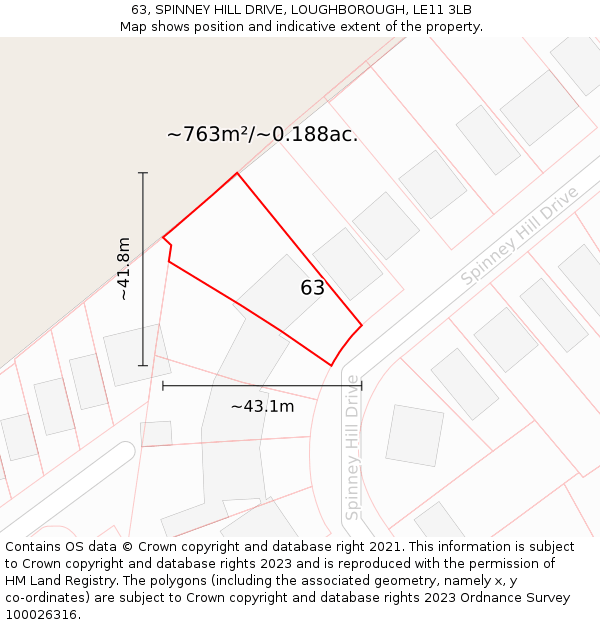 63, SPINNEY HILL DRIVE, LOUGHBOROUGH, LE11 3LB: Plot and title map