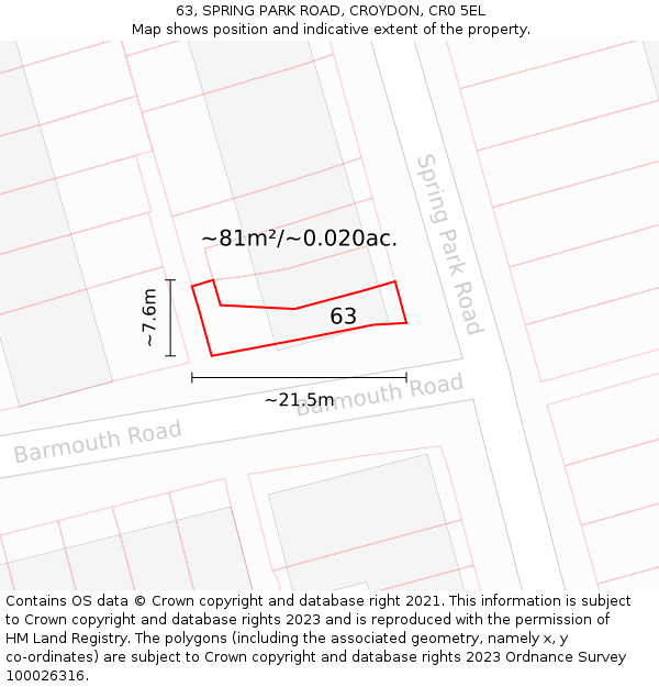 63, SPRING PARK ROAD, CROYDON, CR0 5EL: Plot and title map