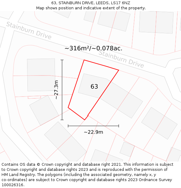 63, STAINBURN DRIVE, LEEDS, LS17 6NZ: Plot and title map