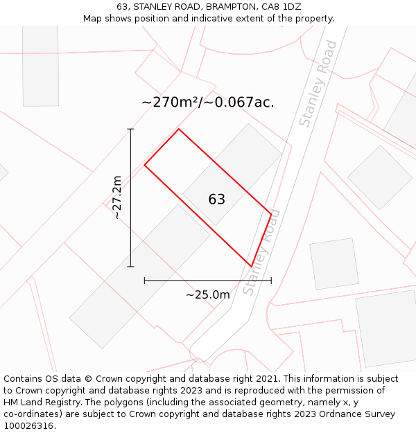 63, STANLEY ROAD, BRAMPTON, CA8 1DZ: Plot and title map