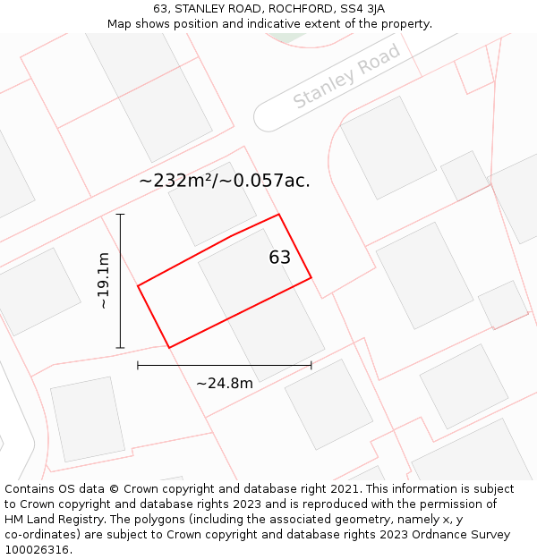 63, STANLEY ROAD, ROCHFORD, SS4 3JA: Plot and title map