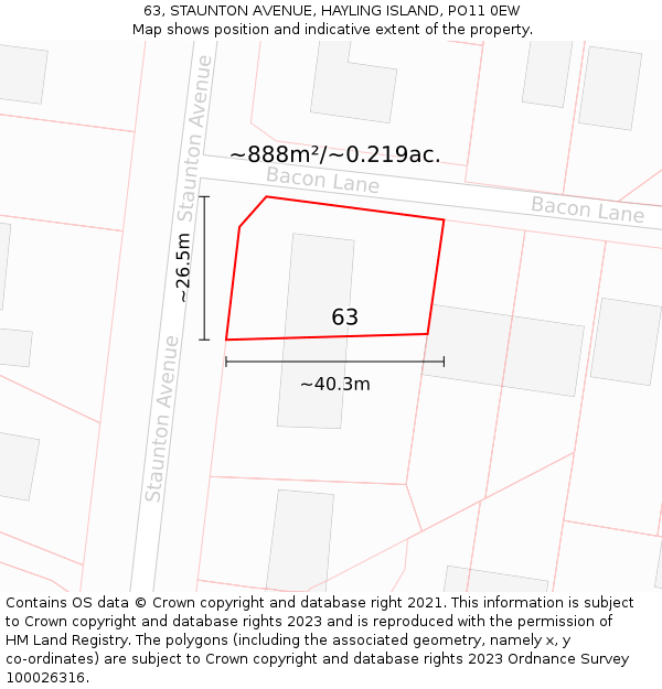 63, STAUNTON AVENUE, HAYLING ISLAND, PO11 0EW: Plot and title map