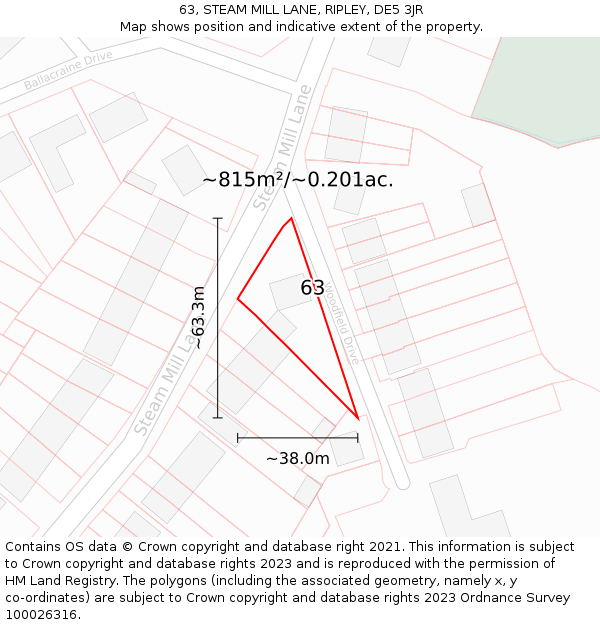 63, STEAM MILL LANE, RIPLEY, DE5 3JR: Plot and title map