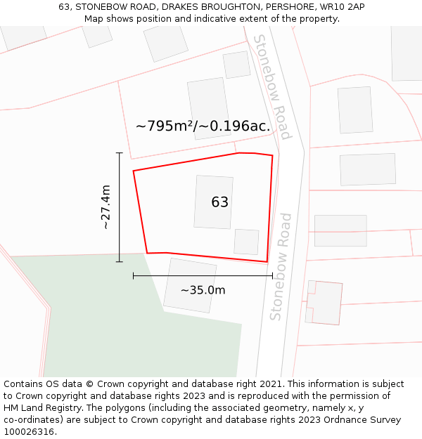 63, STONEBOW ROAD, DRAKES BROUGHTON, PERSHORE, WR10 2AP: Plot and title map