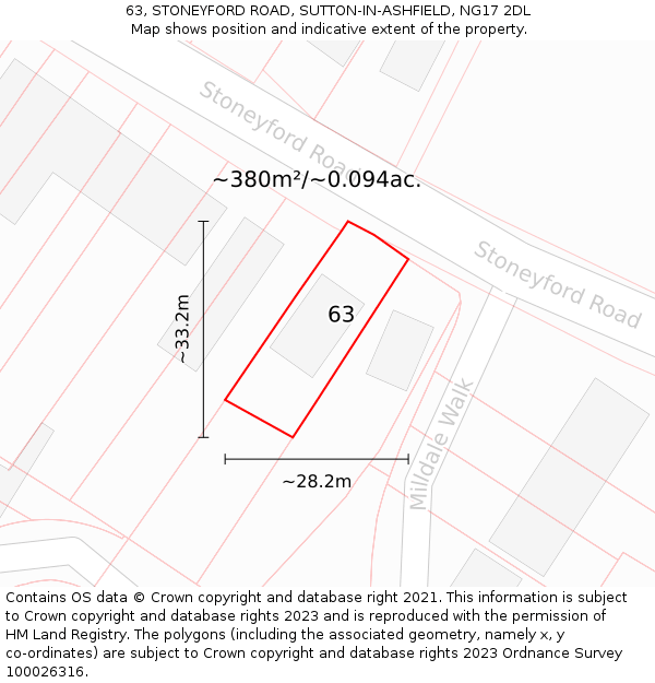 63, STONEYFORD ROAD, SUTTON-IN-ASHFIELD, NG17 2DL: Plot and title map